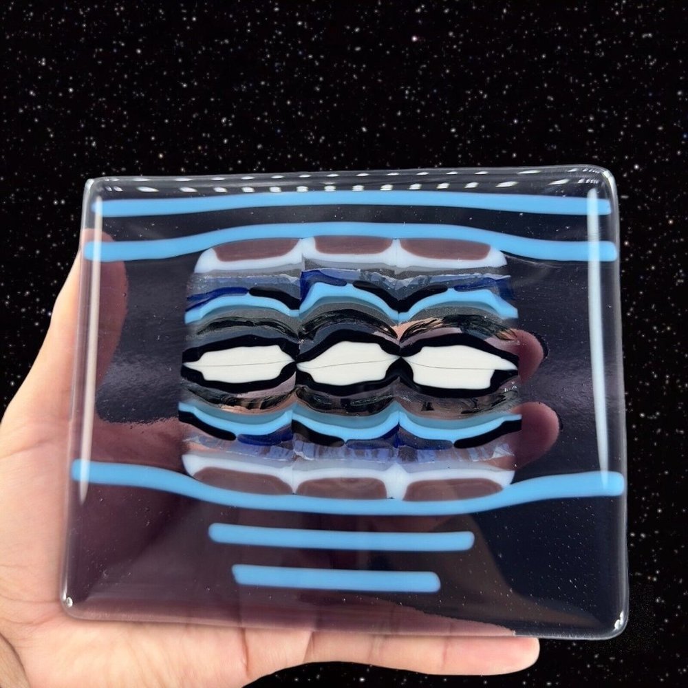 Hand Made Square Fused Art Glass Dish Plate Centerpiece House Decor Light Purple